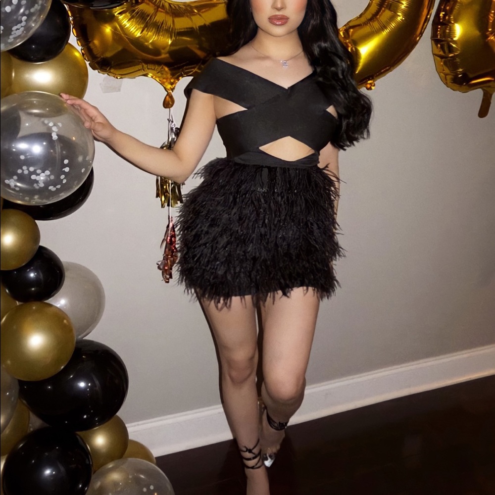 Feather black dress